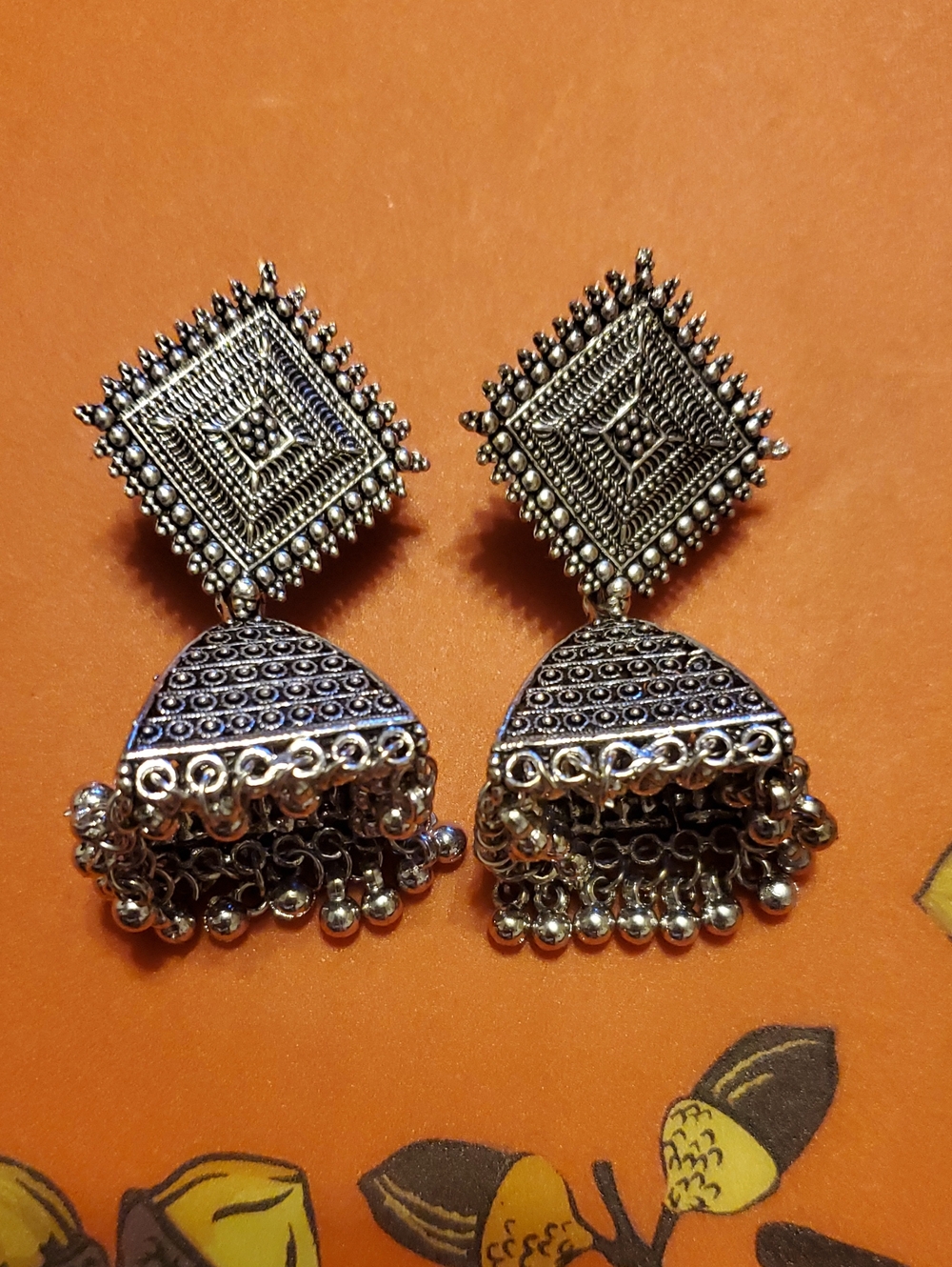Handcrafted Silver-Tone Jhumka Earrings
